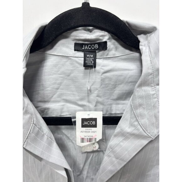 Jacob Womens Medium Grey White Striped Button Up Casual Dress Shirt Top New - Picture 2 of 8
